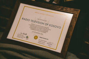 Media Award prize certificate for Radio Television of Kosovo