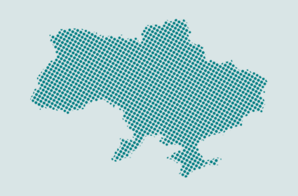 Blue pixelated map of Ukraine