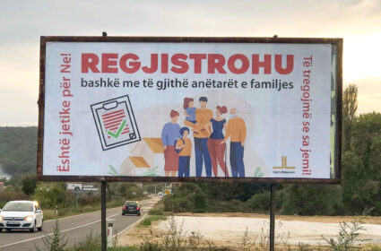 Billboard in village Turija, Bujanovac, encouraging people to register together with their families.