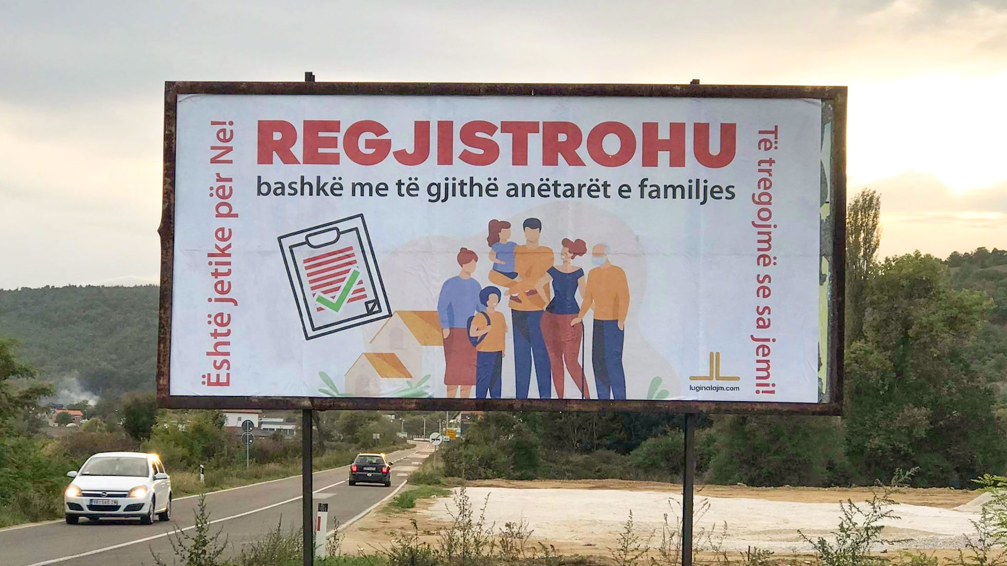 Billboard in village Turija, Bujanovac, encouraging people to register together with their families.
